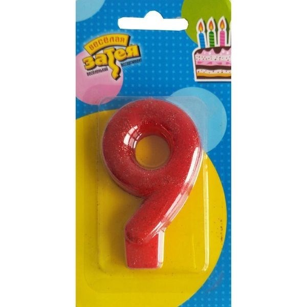 Свеча цифра "9" Блестящая 7,6 см 1502-2156 462-778