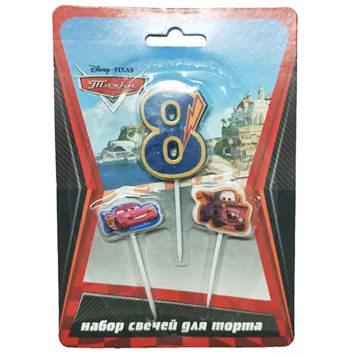 Свечи  Дисней Тачки  цифра 8, тачки 2шт  6029951 460-091