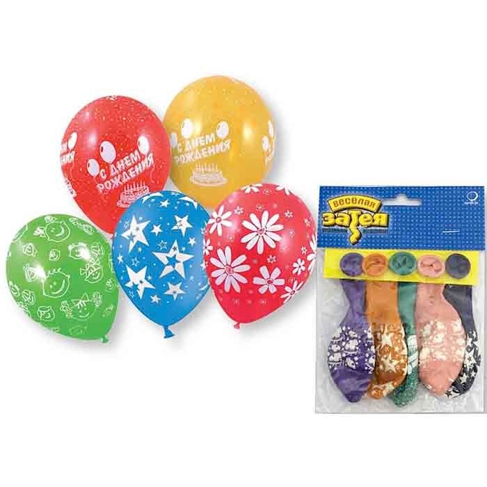 Набор шаров шелкография 30 см 5шт в уп 1111-0834 /цена за упак/ 361-565