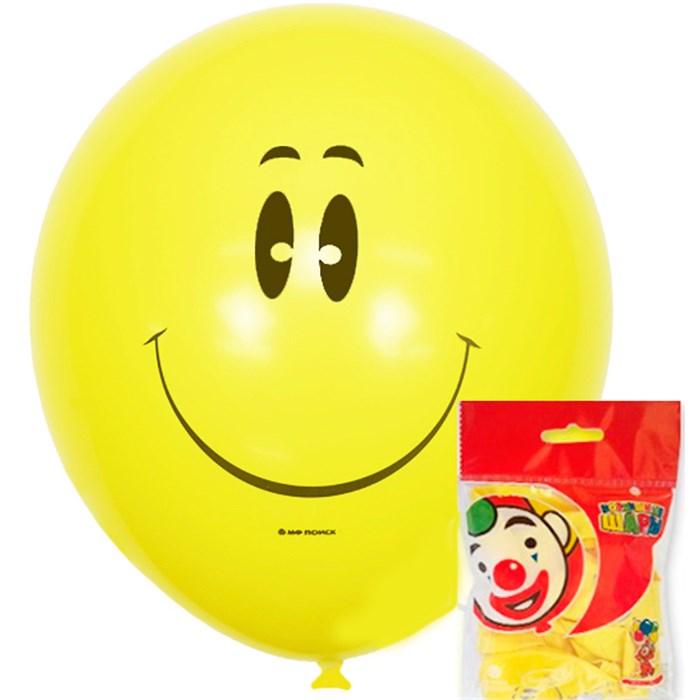 Шар 12" 30 см Пастель (шелк) YELLOW 1 ст. рис Смайл 10шт 6052751 561-167