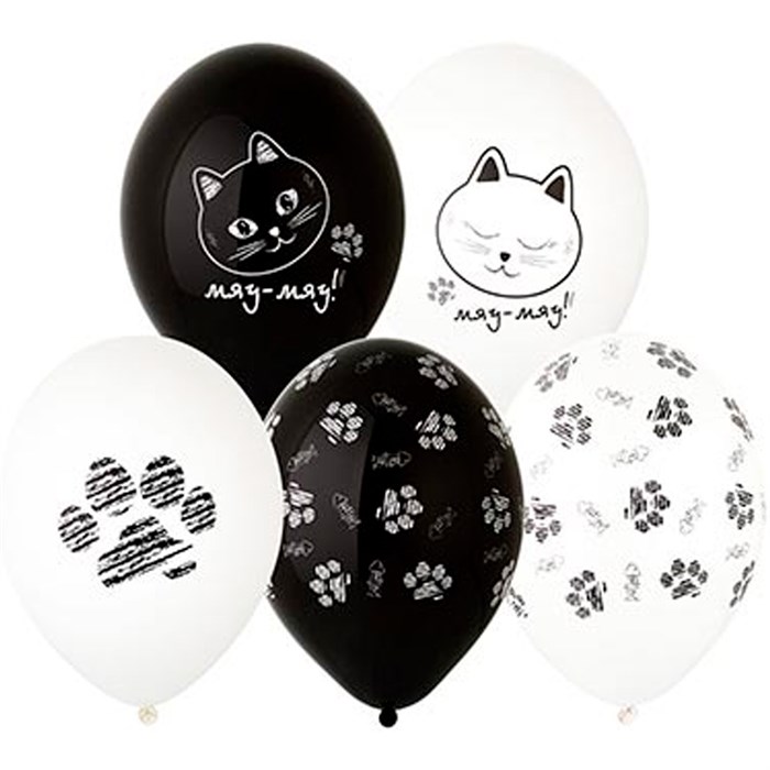 Набор шаров рис. рис+шелк Котики Лапки 36см. 5шт в уп. 1111-1171 /цена за уп/. 560-994