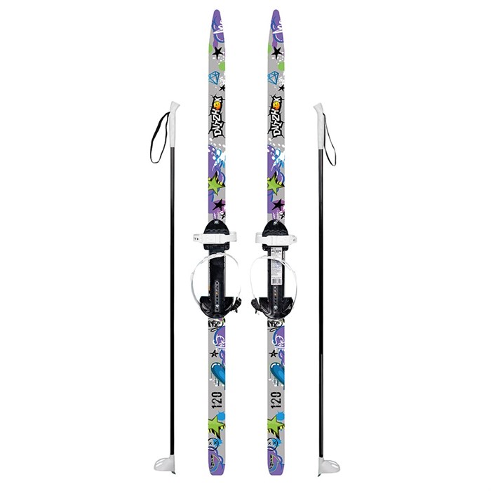 Лыжи подростковые Снежный гонщик 120/97см серые с палками из стеклопластика 325135-00 Dvizhok . 266-430