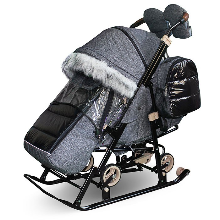 Санки коляска Galaxy Glory Gloss Лен крупный черный 168-567