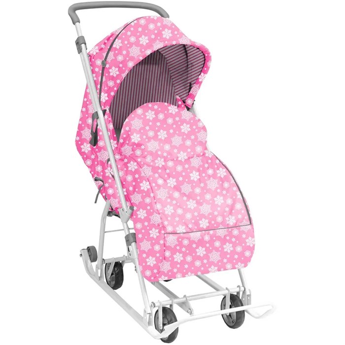 Санки коляска Наши детки НДТ3-1К/СН со снежинками на сиреневом /Ника/ 266-320