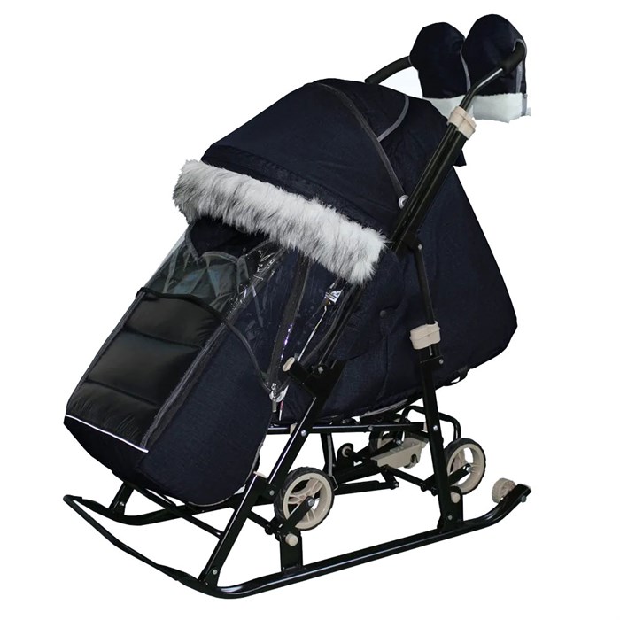 Санки коляска Galaxy Glory Gloss Лен темно-синий 266-199