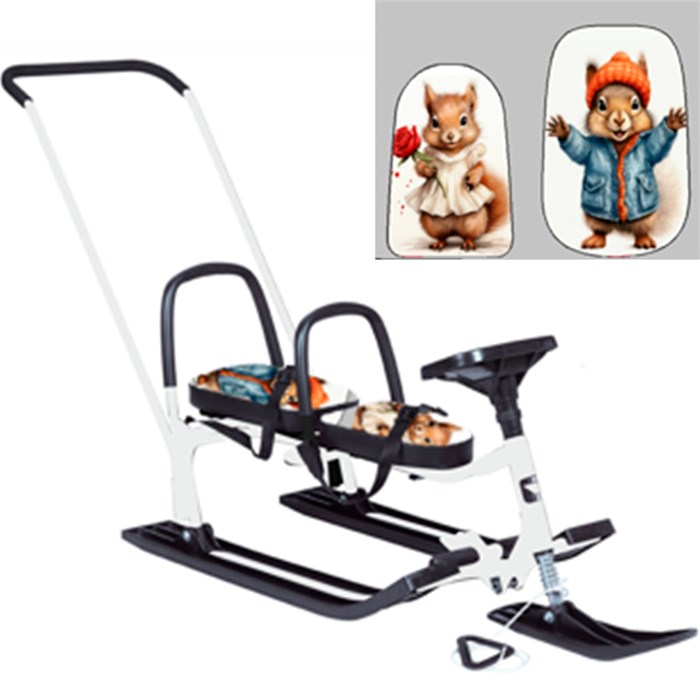 Снегокат 505 высокий SNOWKAT TWINS BABY PUSH для двоих, с 2 склад спинками П-обр толк.Бельчата 266-351