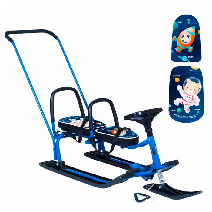 Снегокат 505 высокий SNOWKAT TWINS BABY PUSH для двоих, с 2 склад спинками П-обр толкатель Галактика 266-013
