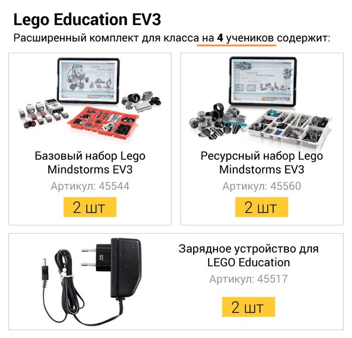 Расширенный комплект для класса LEGO Mindstorms EV3 на 4 учеников 9799