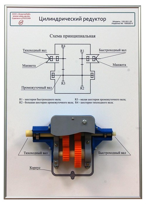 Плакат планшет с демонстрационной моделью «Цилиндрический редуктор» ✅ 15459