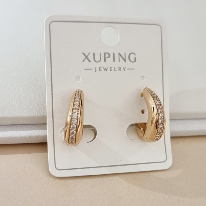 Серьги колечки коллекция "Xuping" покрытие позолота, вставка: цирконы, цвет: прозрачный, арт.101.334 101.334