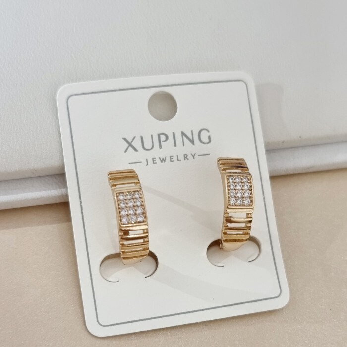 Серьги колечки коллекция "Xuping" покрытие позолота, вставка: цирконы, цвет: прозрачный, арт.101.341 101.341