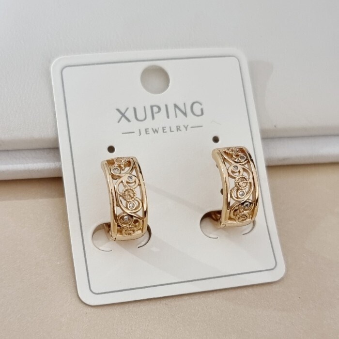 Серьги колечки коллекция "Xuping" покрытие позолота, вставка: цирконы, цвет: прозрачный, арт.101.330 101.330