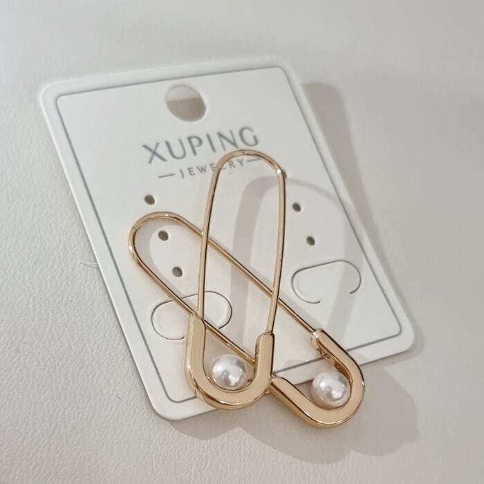 Серьги булавка коллекция "Xuping" покрытие позолота, вставка: искусственный жемчуг, цвет: жемчужный, арт.101.335 101.335