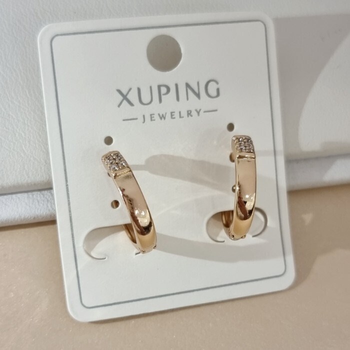 Серьги колечки коллекция "Xuping" покрытие позолота, вствака: цирконы, цвет: прозрачный, арт.101.333 101.333