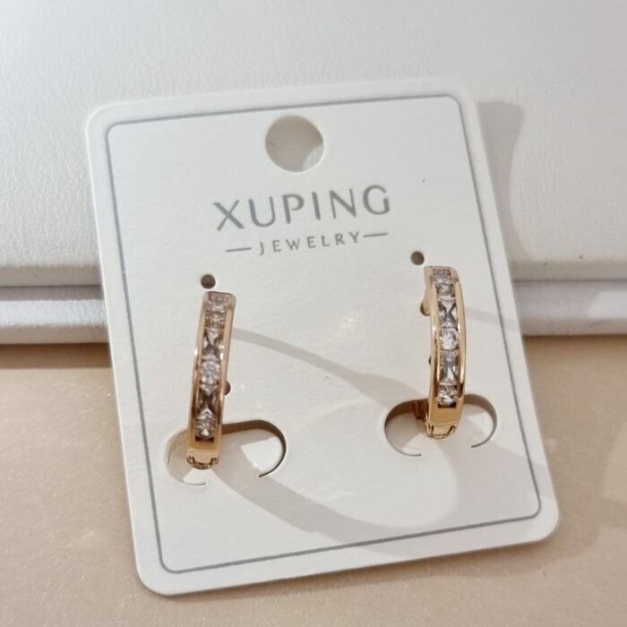 Серьги колечки коллекция "Xuping" покрытие позолота, вствака: фианиты, цвет: прозрачный, арт.101.332 101.332