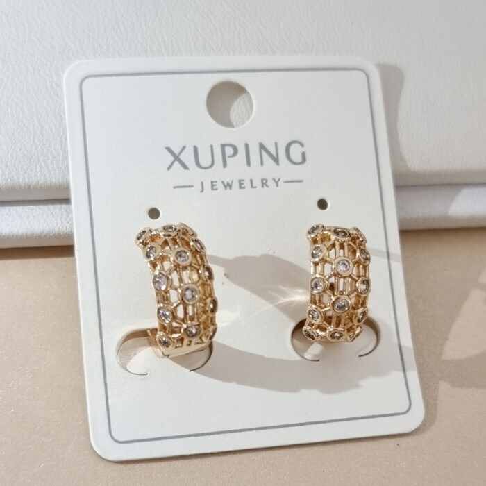 Серьги колечки коллекция "Xuping" покрытие позолота, вствака: цирконы, цвет: прозрачный, арт.101.331 101.331