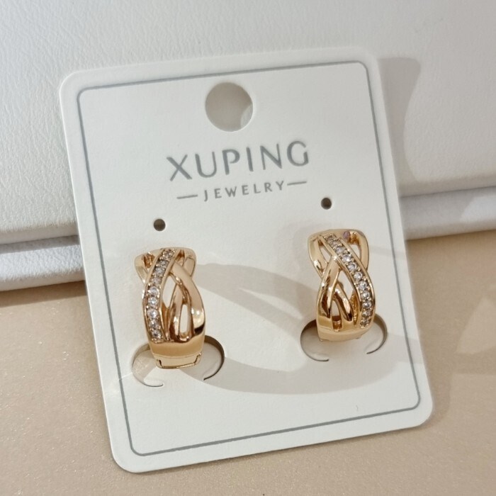 Серьги колечки коллекция "Xuping" покрытие позолота, вствака: цирконы, цвет: прозрачный, арт.101.342 101.342