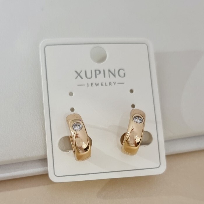 Серьги колечки коллекция "Xuping" покрытие позолота, вствака: фианиты, цвет: прозрачный, арт.101.338 101.338