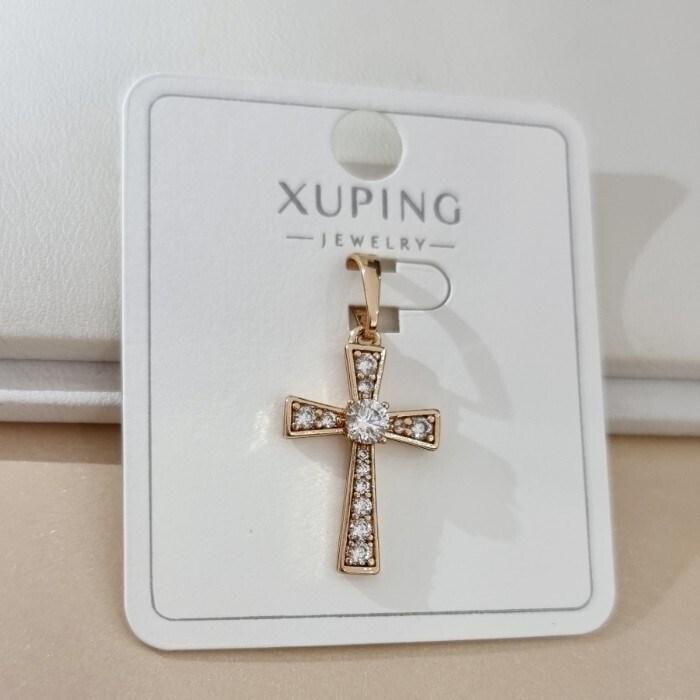 Кулон крест коллекция "Xuping" покрытие позолота, вставка: цирконы, цвет: прозрачный, арт.101.350 101.350