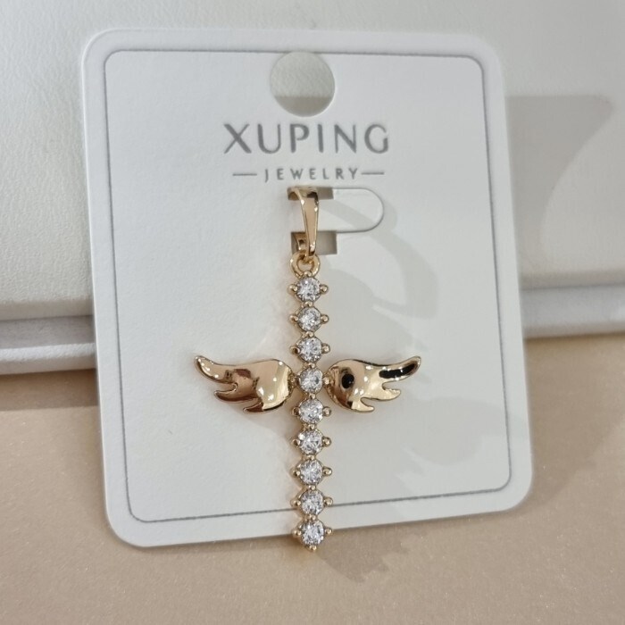 Кулон крест крылья ангела коллекция "Xuping" покрытие позолота, вставка: цирконы, цвет: прозрачный, арт.101.347 101.347
