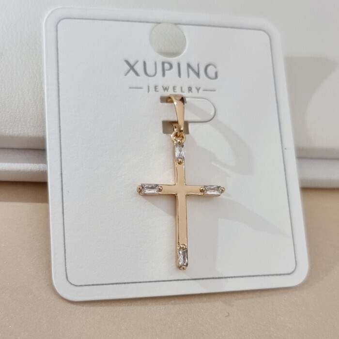 Кулон крест коллекция "Xuping" покрытие позолота, вставка: цирконы, цвет: прозрачный, арт.101.349 101.349