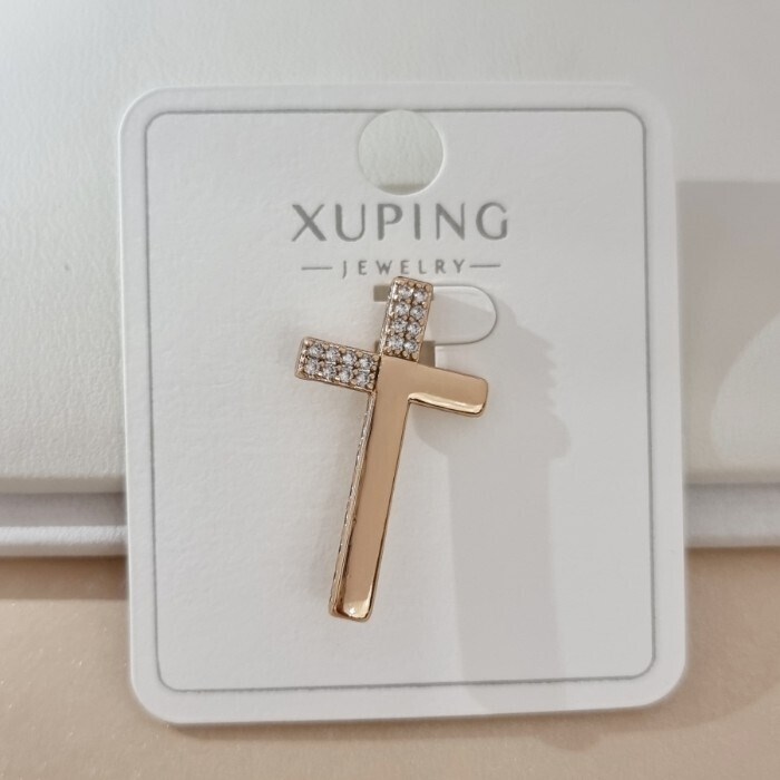 Кулон крест коллекция "Xuping" покрытие позолота, вставка: цирконы, цвет: прозрачный, арт.101.346 101.346