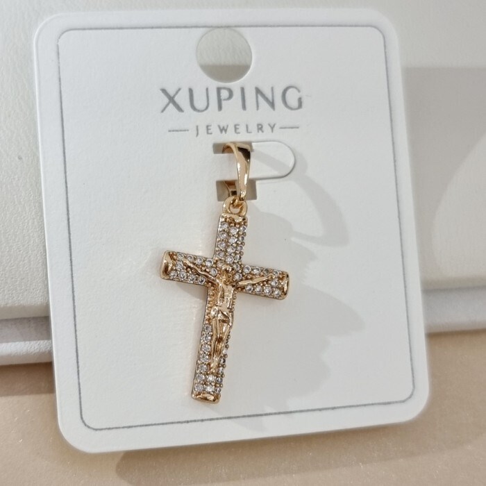 Кулон крест коллекция "Xuping" покрытие позолота, вставка: цирконы, цвет: прозрачный, арт.101.345 101.345