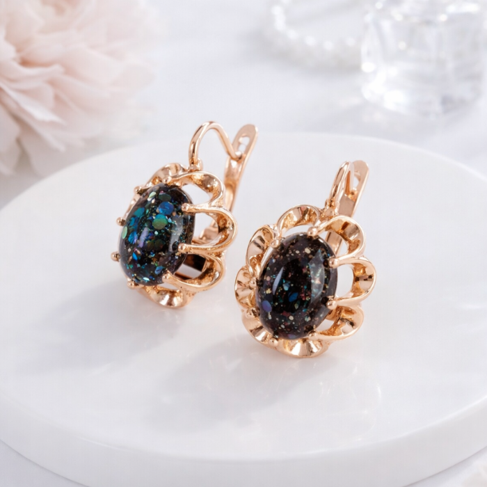 Серьги круглые с крупным камнем Каталог >> Бижутерия >> Ювелирная бижутерия коллекция "Дубай", покрытие позолота, вставка: пластик, цвет: черный, арт.313.421 313.421