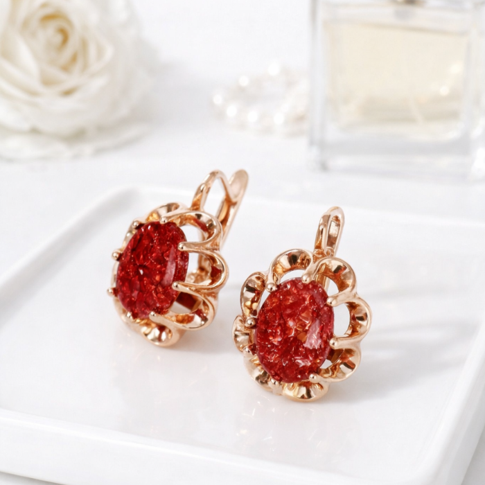 Серьги круглые с крупным камнем Каталог >> Бижутерия >> Ювелирная бижутерия коллекция "Дубай", покрытие позолота, вставка: пластик, цвет: красный, арт.313.422 313.422
