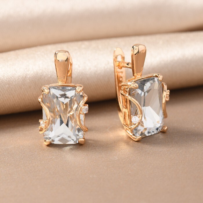 Серьги с крупным камнем Каталог >> Бижутерия >> Ювелирная бижутерия коллекция "Дубай", покрытие позолота,  вставка: фианит и цирконы, цвет: прозрачный, арт.217.361 217.361