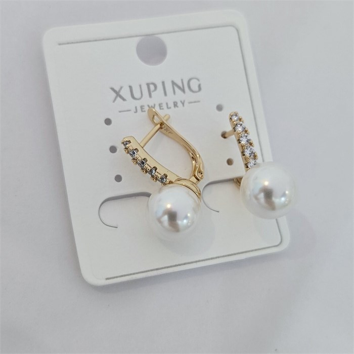 Серьги коллекция "Xuping" покрытие позолота, вставка: фианиты и искусственный жемчуг, арт.004.100 004.100