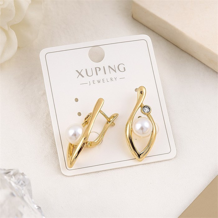 Серьги коллекция "Xuping" покрытие позолота, вставка: фианиты и искусственный жемчуг, арт.004.102 004.102