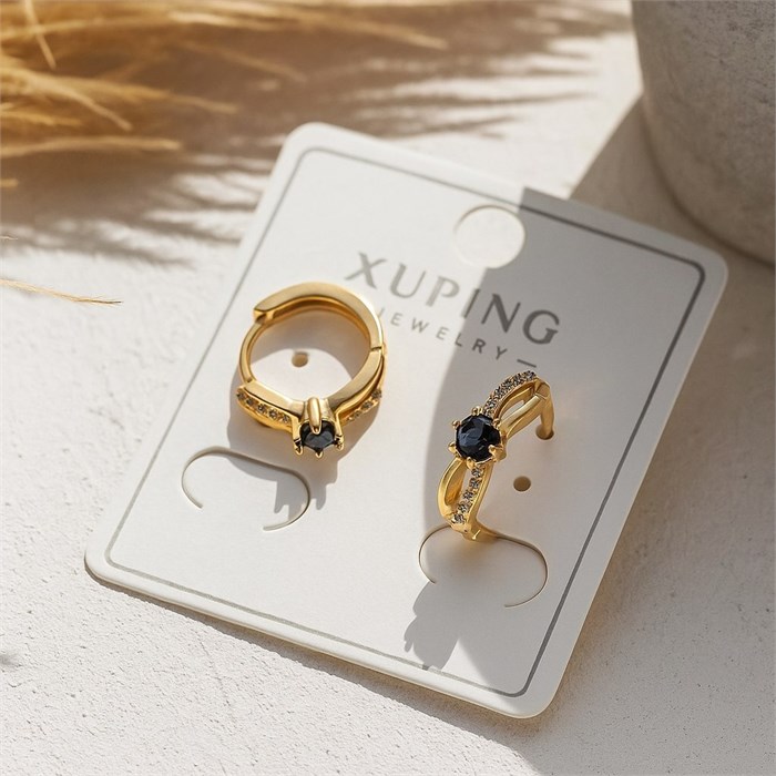 Серьги коллекция "Xuping" покрытие позолота, вставка: фианиты, цвет: прозрачный и синий, арт.004.095 004.095