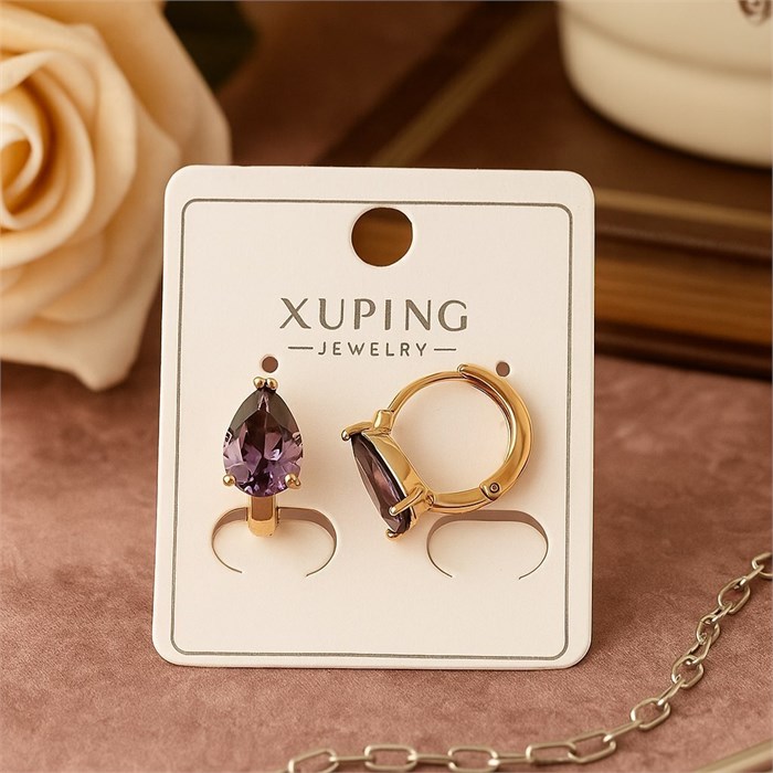 Серьги коллекция "Xuping" покрытие позолота, вставка: фианит, цвет: фиолетовый, арт.004.098 004.098