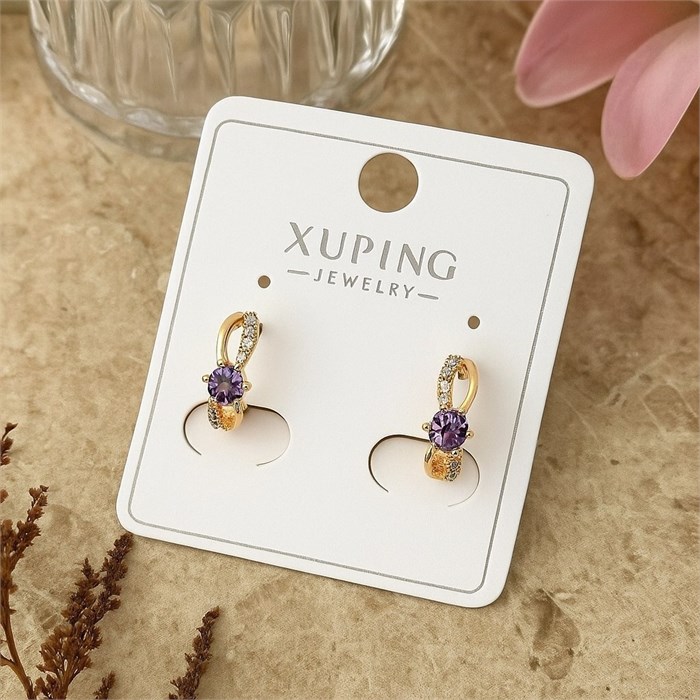 Серьги коллекция "Xuping" покрытие позолота, вставка: фианиты, цвет: прозрачный и фиолетовый, арт.004.088 004.088