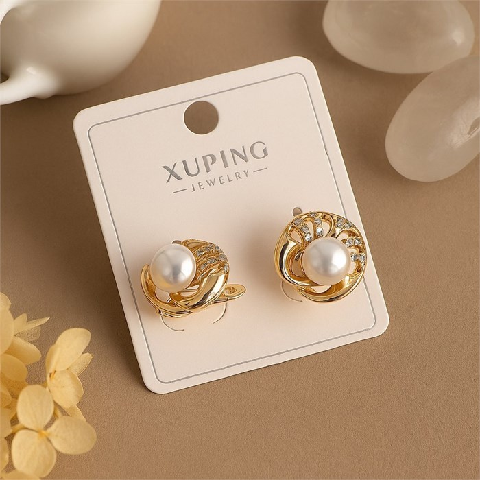 Серьги коллекция "Xuping" покрытие позолота, вставка: искусственный жемчуг и фианиты, арт.004.060 004.060