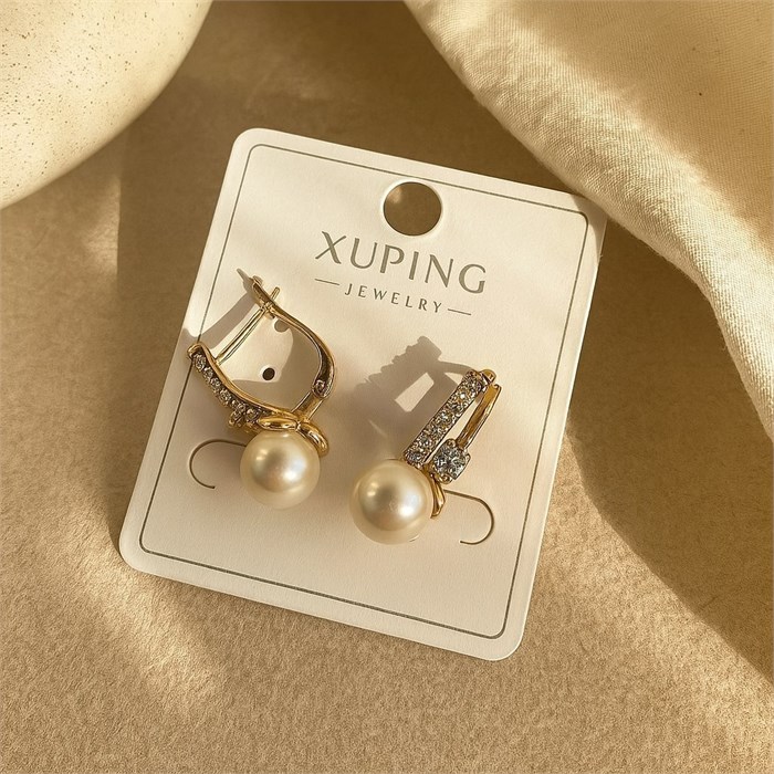 Серьги коллекция "Xuping" покрытие позолота, вставка: искусственный жемчуг и фианиты, арт.004.054 004.054