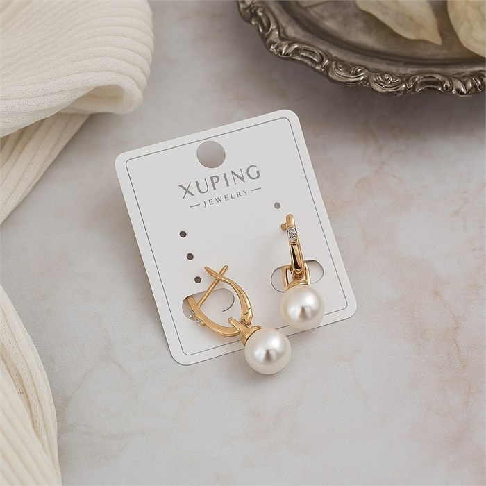 Серьги коллекция "Xuping" покрытие позолота, вставка: искусственный жемчуг и фианиты, арт.004.049 004.049