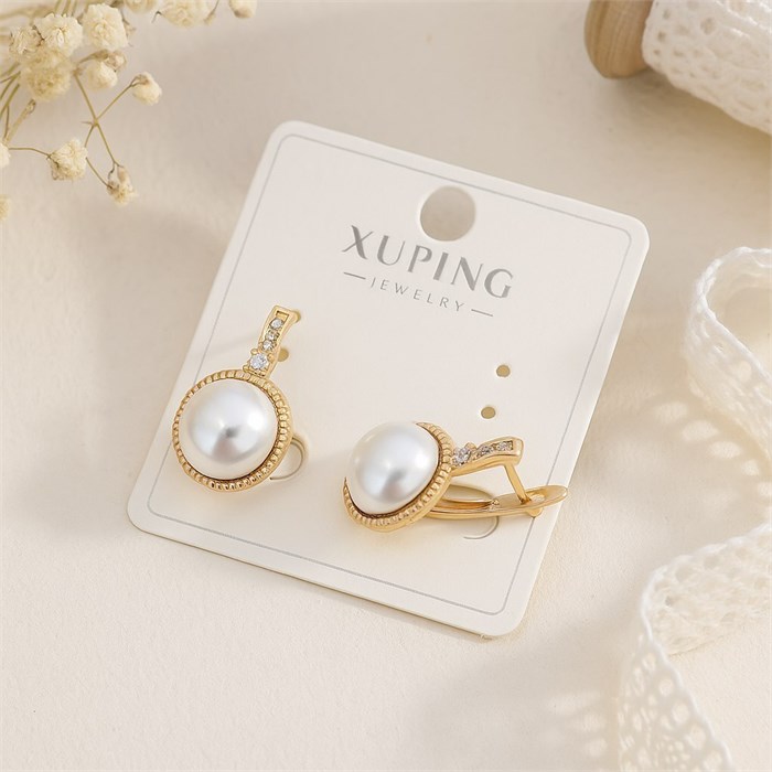 Серьги коллекция "Xuping" покрытие позолота, вставка: фианиты и искусственный жемчуг, арт.004.028 004.028
