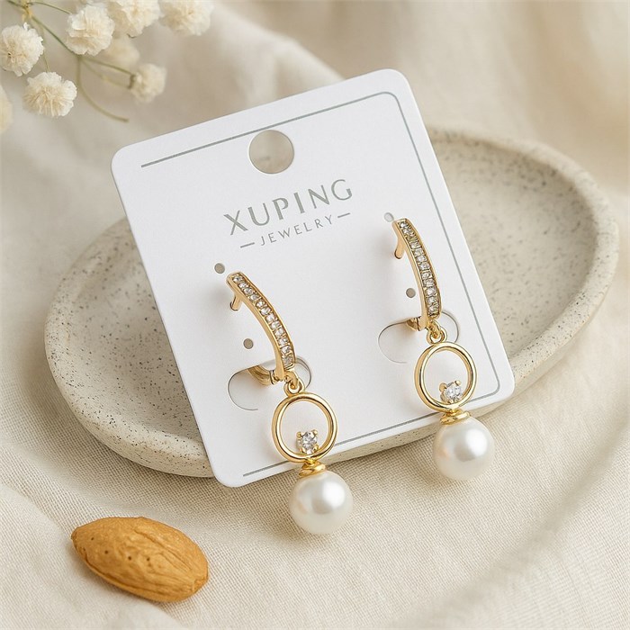 Серьги коллекция "Xuping" покрытие позолота, вставка: искусственный жемчуг и фианиты, арт.004.031 004.031