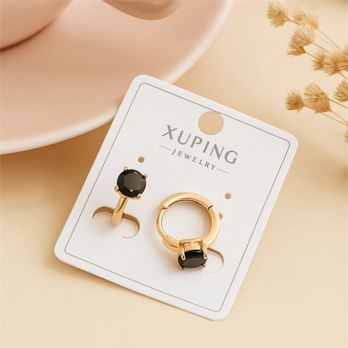 Серьги коллекция "Xuping" покрытие позолота, вставка: фианит, цвет: черный, арт.004.012 004.012