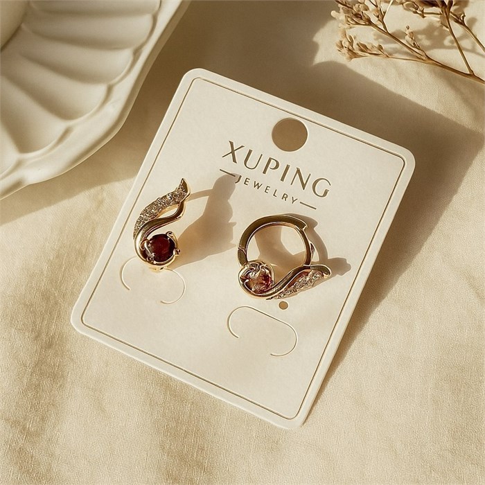 Серьги коллекция "Xuping" покрытие позолота, вставка: фианиты, цвет: прозрачный и красный, арт.004.016 004.016