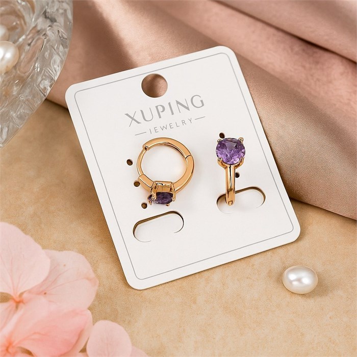 Серьги коллекция "Xuping" покрытие позолота, вставка: фианит, цвет: фиолетовый, арт.004.007 004.007