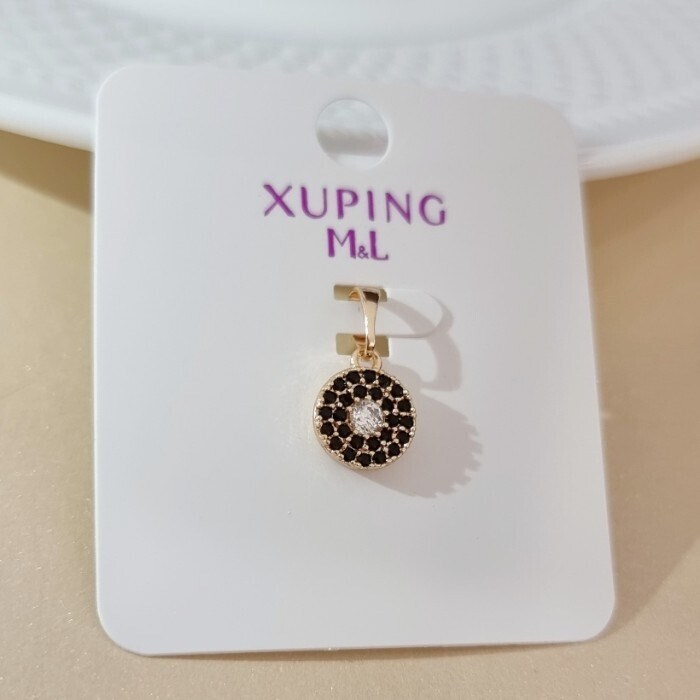 Кулон маленький круглый коллекция "Xuping ML" покрытие позолота, вставка: фианиты, цвет: черный, арт.101.244 101.244