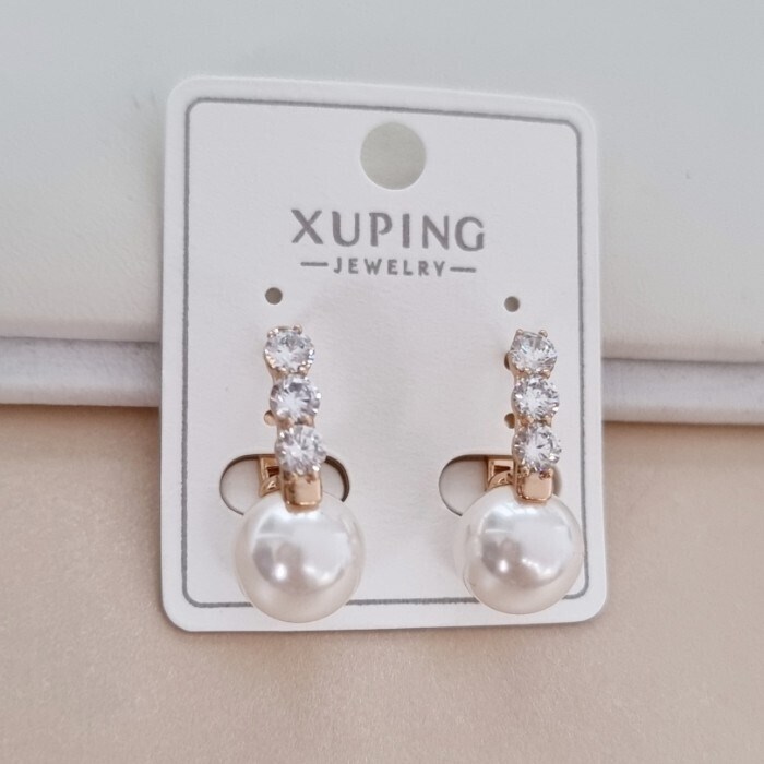 Серьги коллекция "Xuping" покрытие позолота, вставка: искусственный жемчуг и фианиты, арт.101.238 101.238