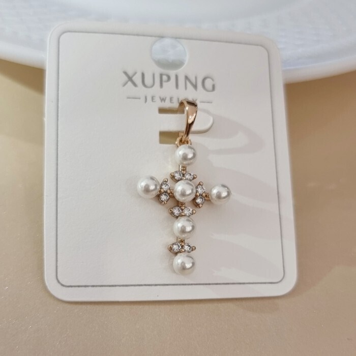 Кулон крест коллекция "Xuping" покрытие позолота, вставка: фианит и искусственный жемчуг, арт.101.217 101.217