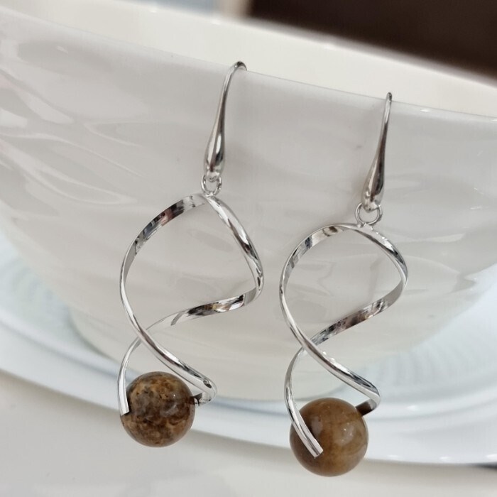 Серьги длинные с натуральным камнем яшма, арт.218.265 218.265