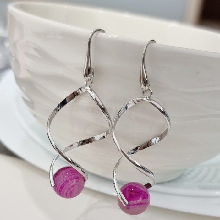 Серьги длинные с натуральным камнем розовый кварц, арт.218.252 218.252