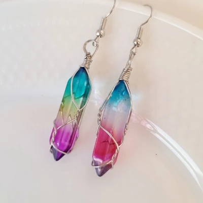 Серьги длинные натуральный камень Радужный кварц, 1050, арт.218.065 218.065