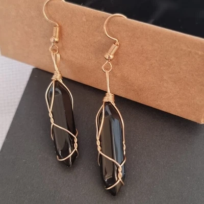 Серьги длинные натуральный камень черный Агат, 1050, арт.218.058 218.058